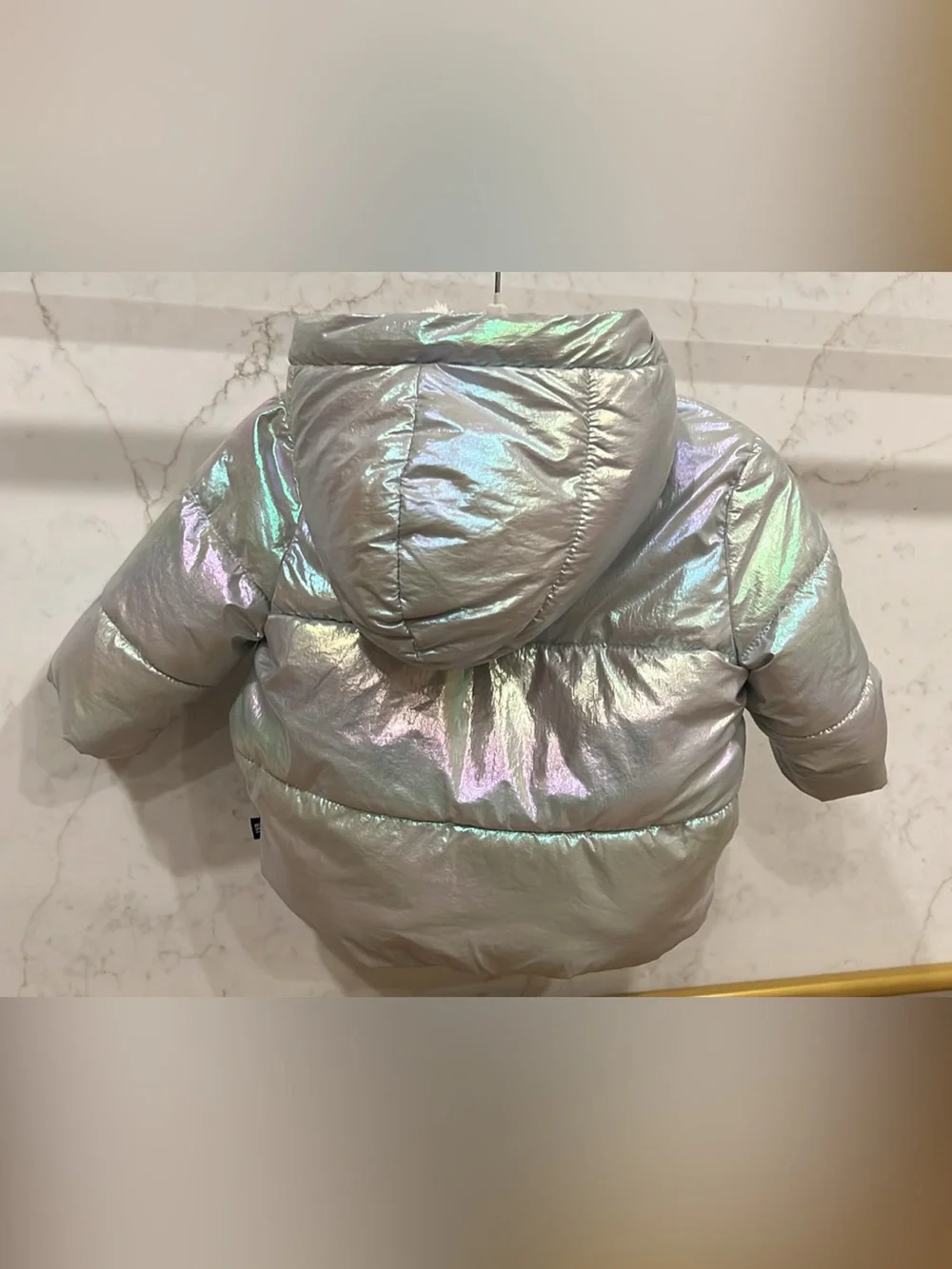 GAP Girls Iridescent Silver Puffer Jacket with Hood